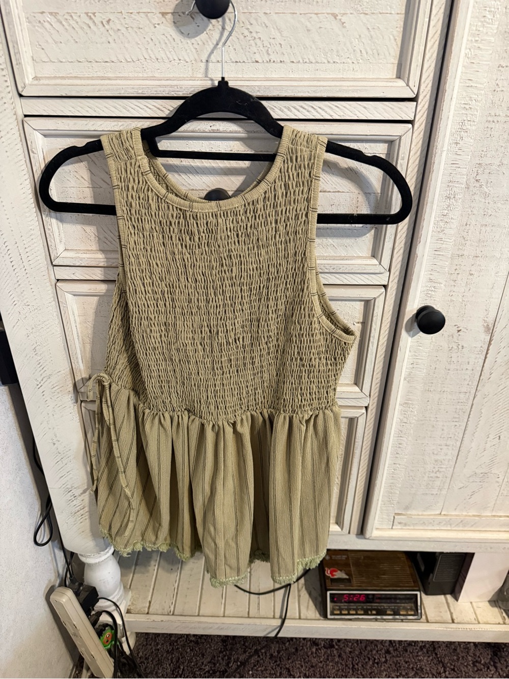 Doe & Rae Olive Smocked Peplum Tank Top